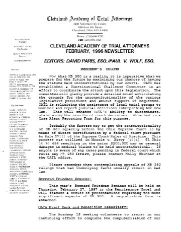 CATA News — February 1996 cover