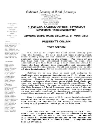 CATA News — November 1996 cover