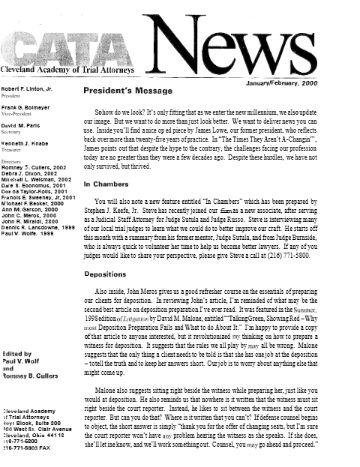 CATA News — January 2000 cover