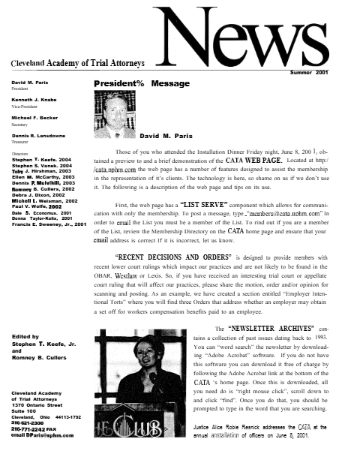 CATA News — July 2001 cover