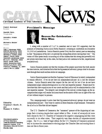 CATA News — March 2001 cover