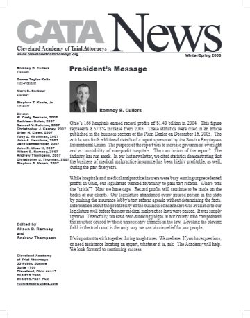 CATA News — Winter 2006 cover