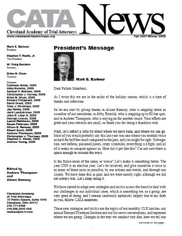 CATA News — Winter 2008 cover